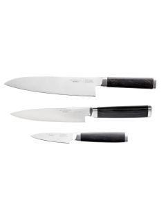 Maitre D' 3 pc Chef Knife Set - Water repellent Black Pakka-wood handle